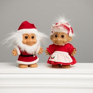 VTG‎ Russ Troll Dolls Santa & Mrs Claus Retro Christmas Holiday 8" Large Y2K 90s